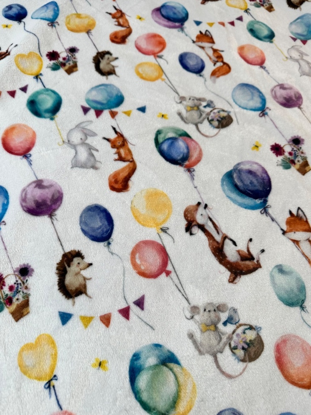 π¦ Woodland Animal Baby Blanket Balloon Print | Soft Plush Minky Purple Back - Picture 3 of 9
